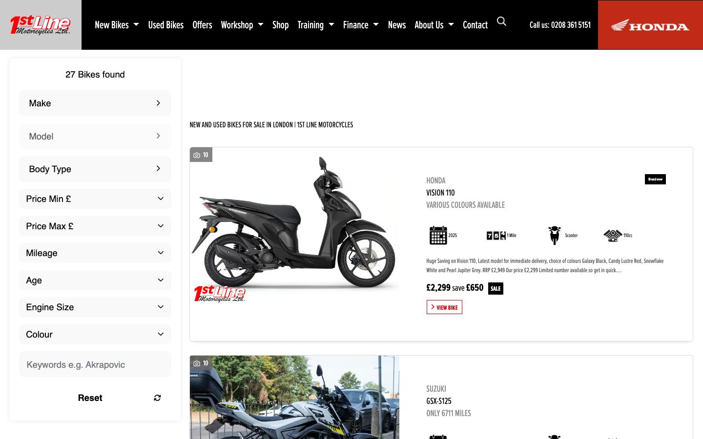 1st Line Motorcycles — Used stock